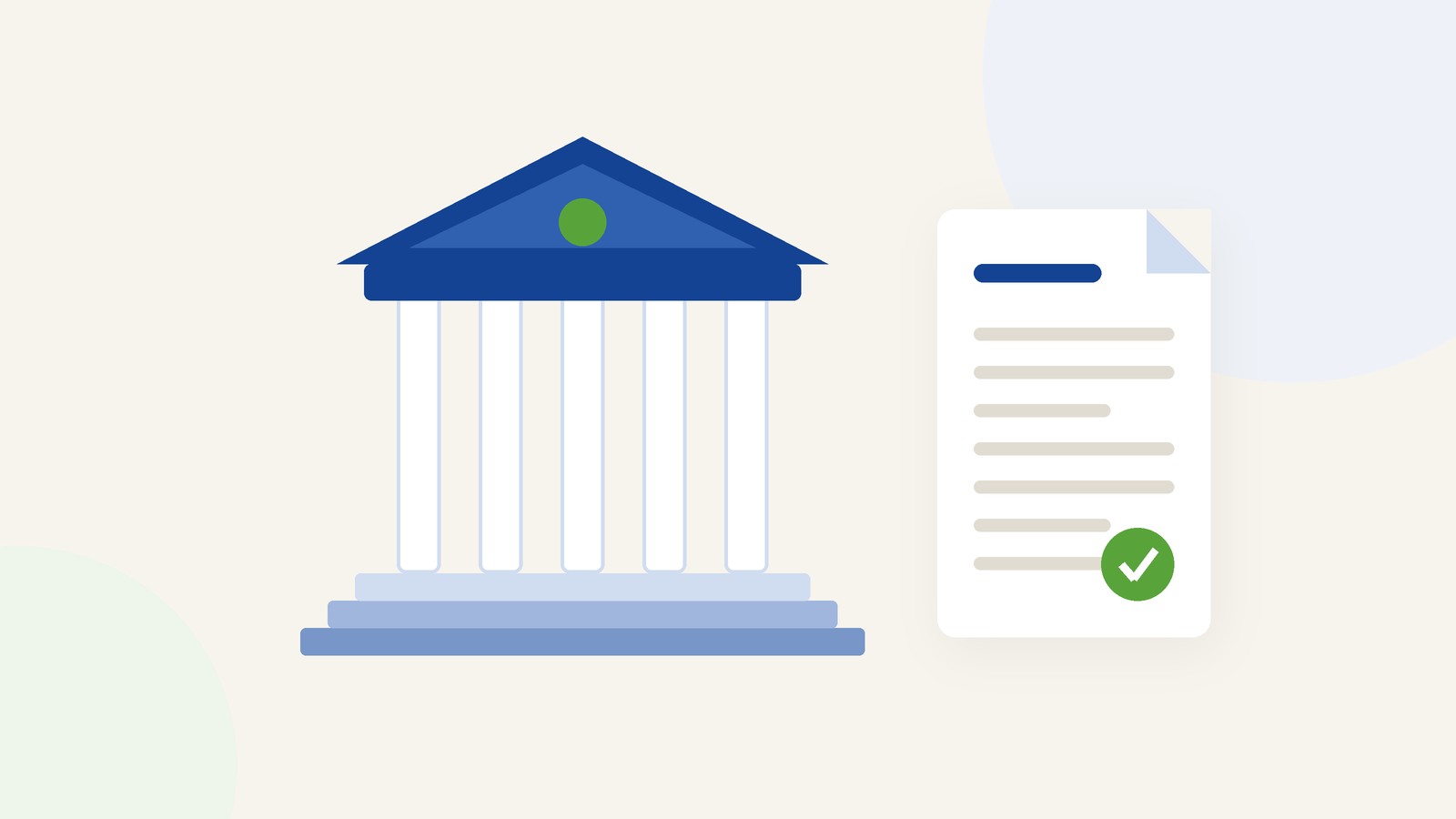 A simple illustration of a courthouse and a document on a calm background