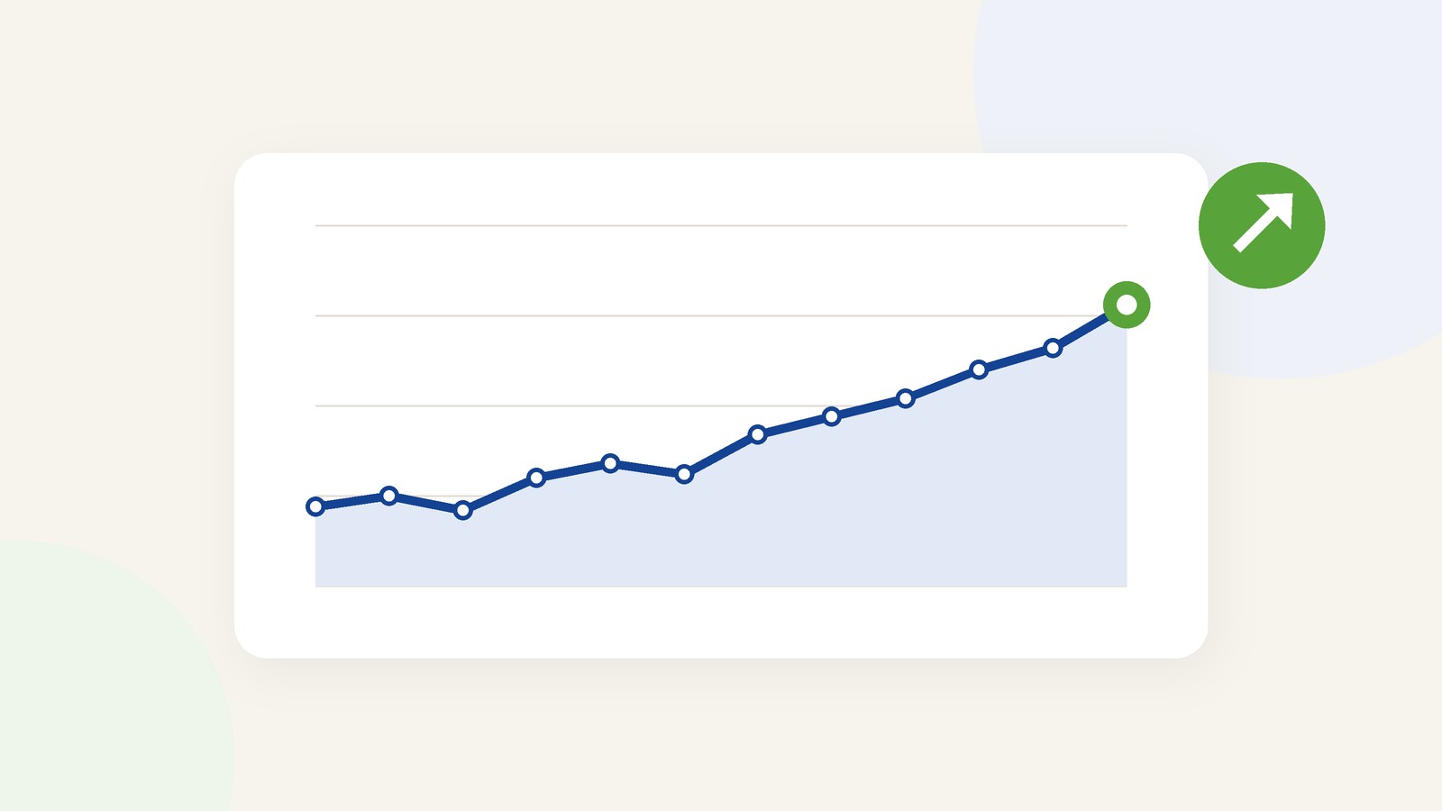 An abstract upward-trending line chart in brand blue and green on an off-white background