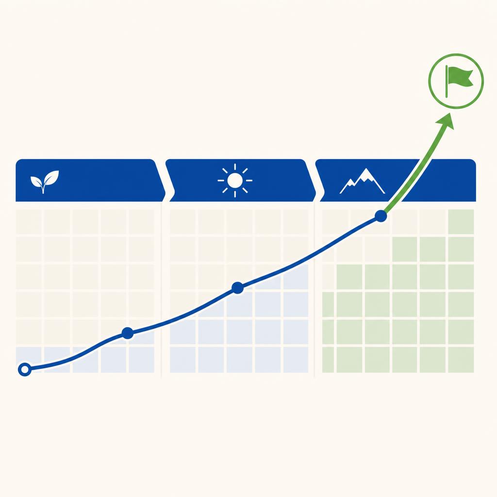 A 90-day calendar timeline divided into three monthly phases of a debt payoff plan.